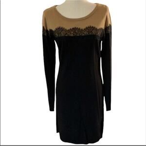 AB Studio knit long sleeve dress with gold lace trim size medium New with tag